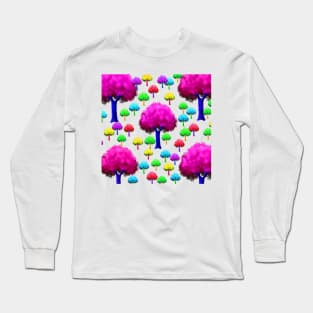 pink blue green colorful tree leaves background pattern Long Sleeve T-Shirt